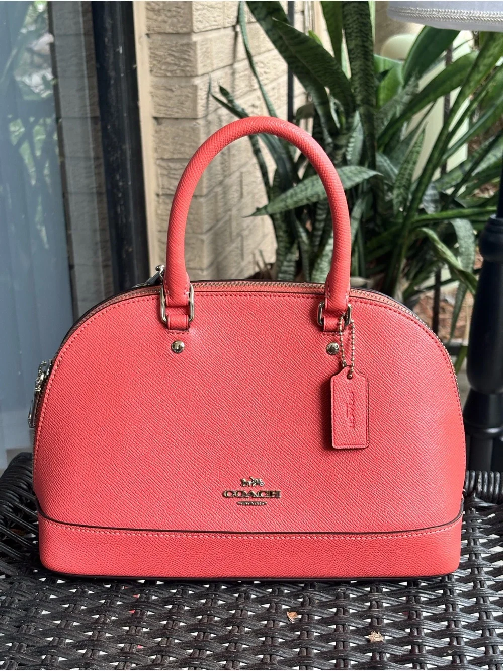 Coach Sierra Mini Satchel/Crossbody Bright Coral Pink Crossgrain Leather